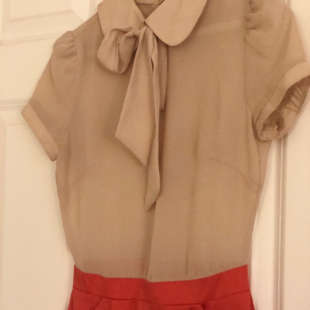 ASOS Size 2 Big Pocket Blouse Dress - Coral/Cream